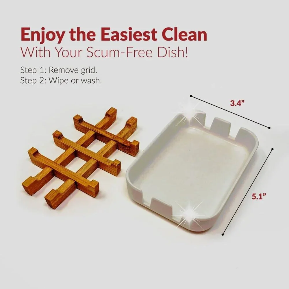 Bamboo Fiber Self-Draining Soap Dish Drain Storage Holder Tray Bathroom Set of 2